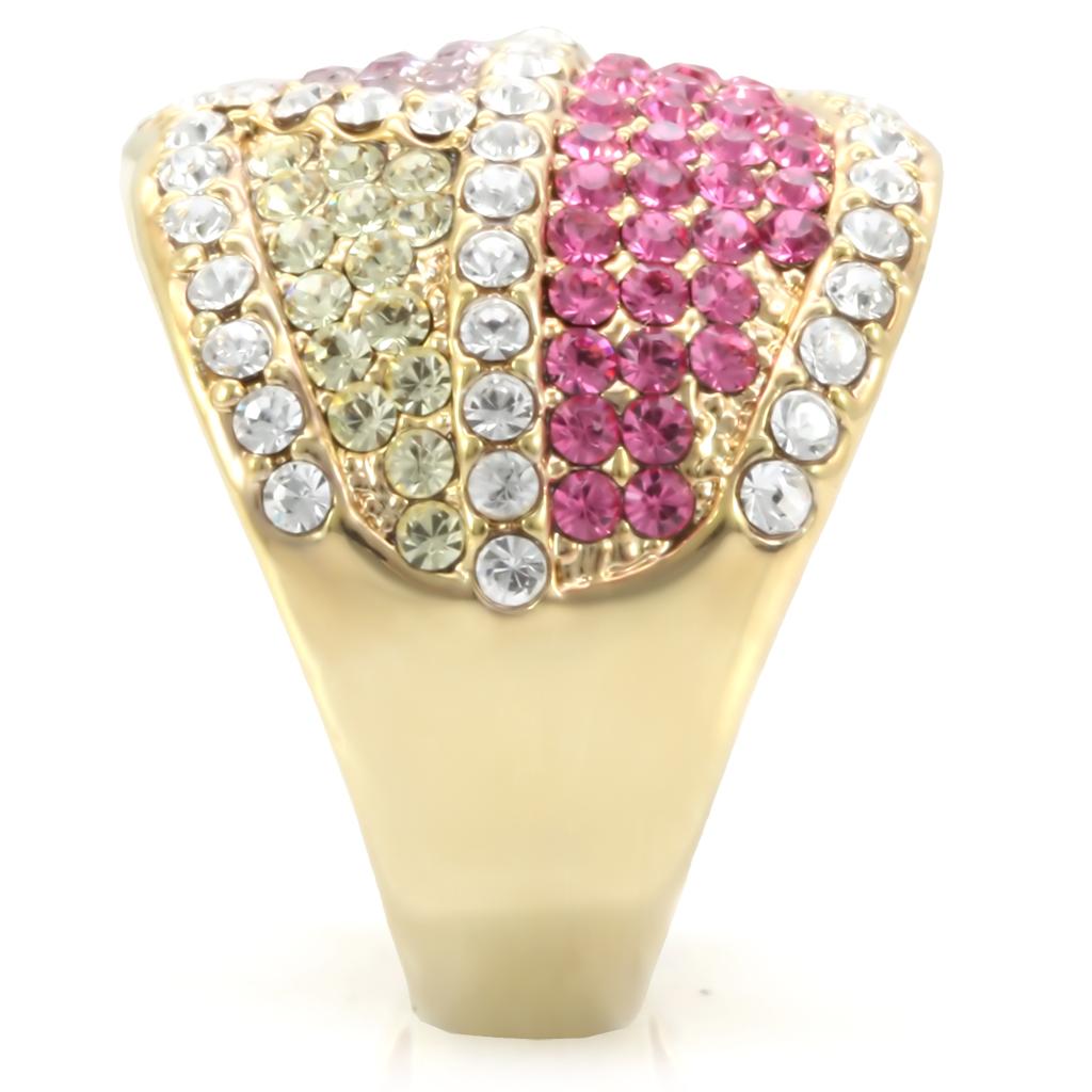 MA1W053 - Gold Brass Ring with Top Grade Crystal in Multi Color