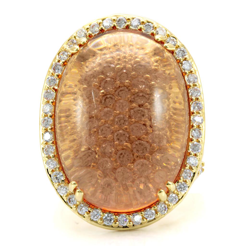 MA1W056 - Gold Brass Ring with Synthetic Synthetic Glass in Champagne