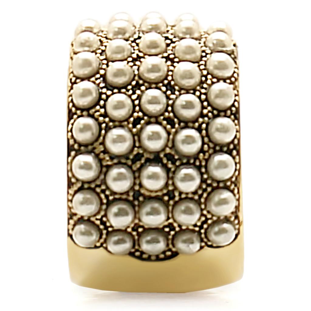 MA1W057 - Gold Brass Ring with Synthetic Pearl in Citrine Yellow