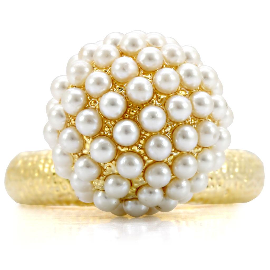 MA1W060 - Gold Brass Ring with Synthetic Pearl in Citrine Yellow