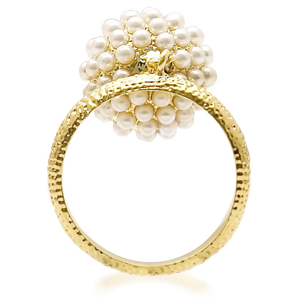 MA1W060 - Gold Brass Ring with Synthetic Pearl in Citrine Yellow