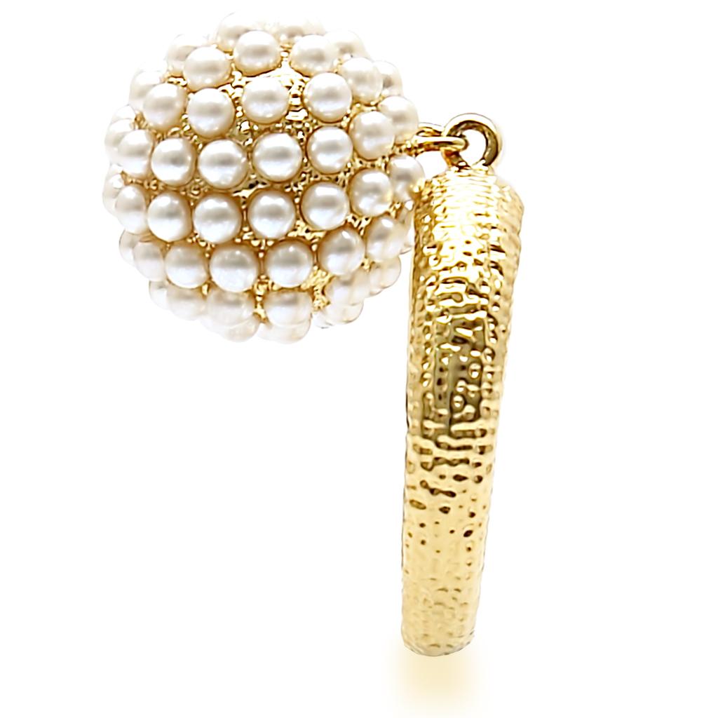 MA1W060 - Gold Brass Ring with Synthetic Pearl in Citrine Yellow