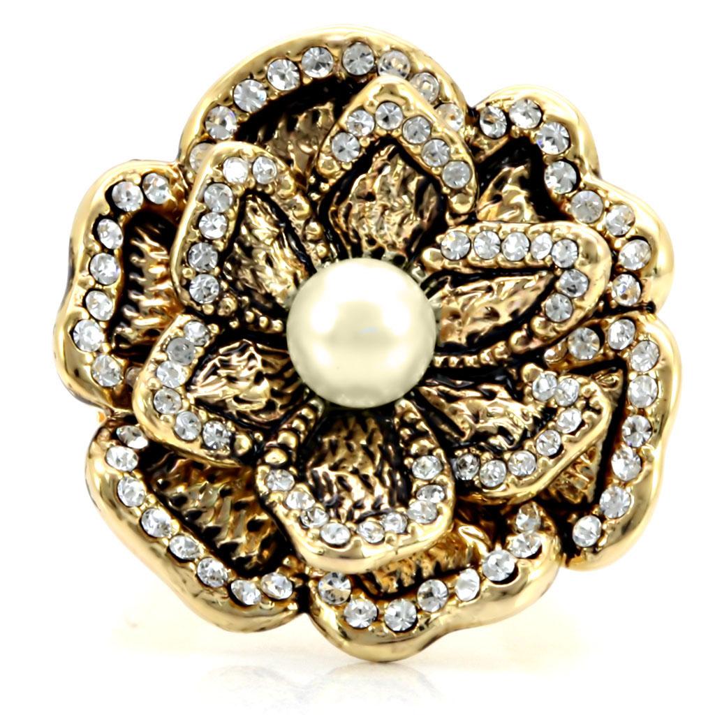 MA1W063 - Gold Brass Ring with Synthetic Pearl in Citrine Yellow