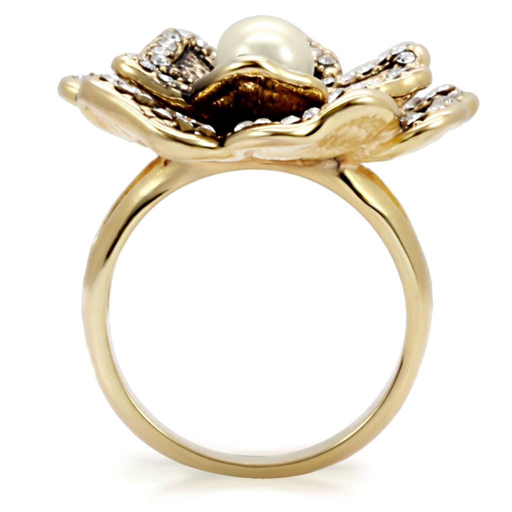 MA1W063 - Gold Brass Ring with Synthetic Pearl in Citrine Yellow