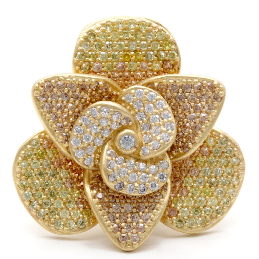 MA1W091 - Matte Gold Brass Ring with AAA Grade CZ in Multi Color