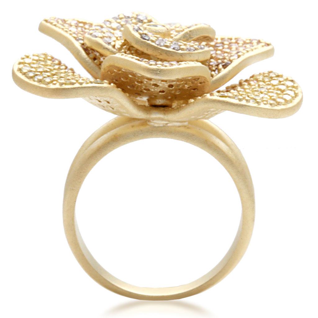 MA1W091 - Matte Gold Brass Ring with AAA Grade CZ in Multi Color