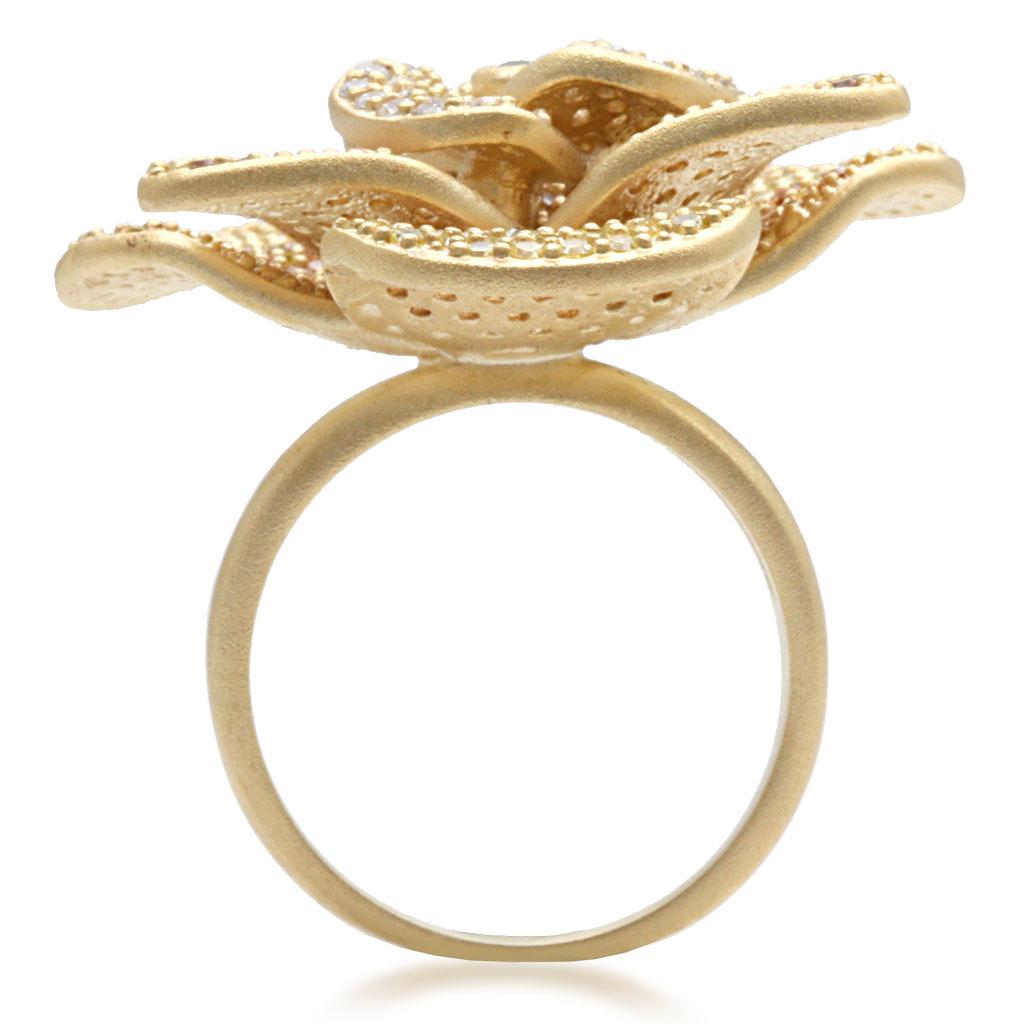 MA1W091 - Matte Gold Brass Ring with AAA Grade CZ in Multi Color
