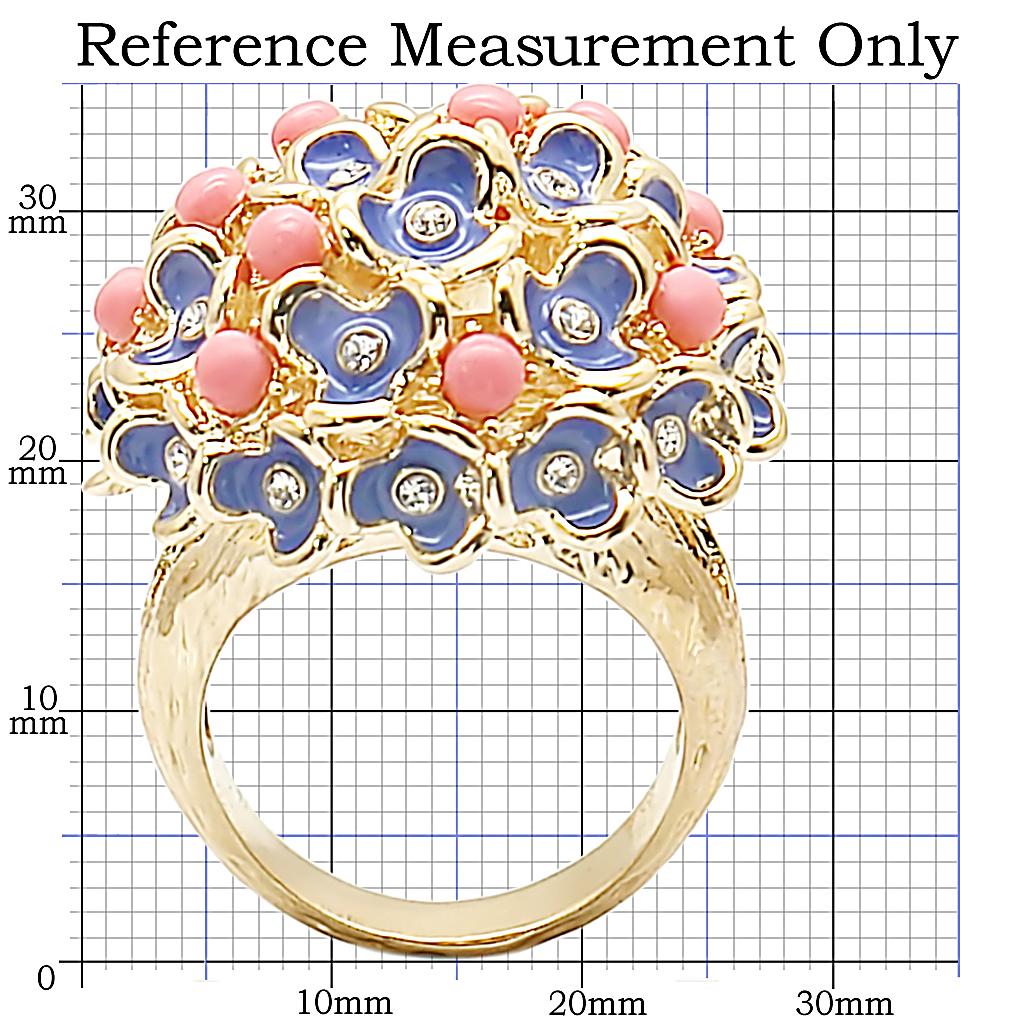 MA1W106 - Gold Brass Ring with Semi-Precious Coral in Rose