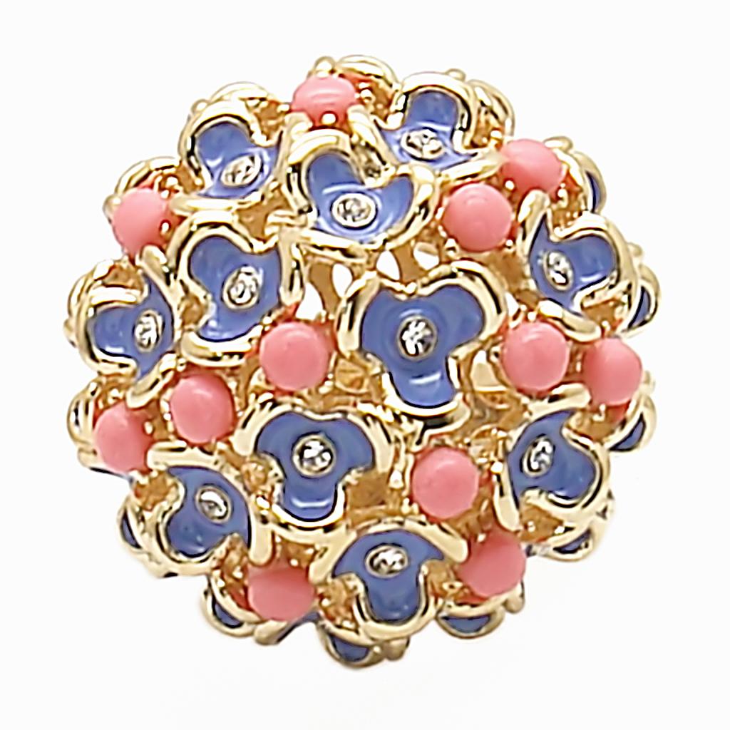 MA1W106 - Gold Brass Ring with Semi-Precious Coral in Rose