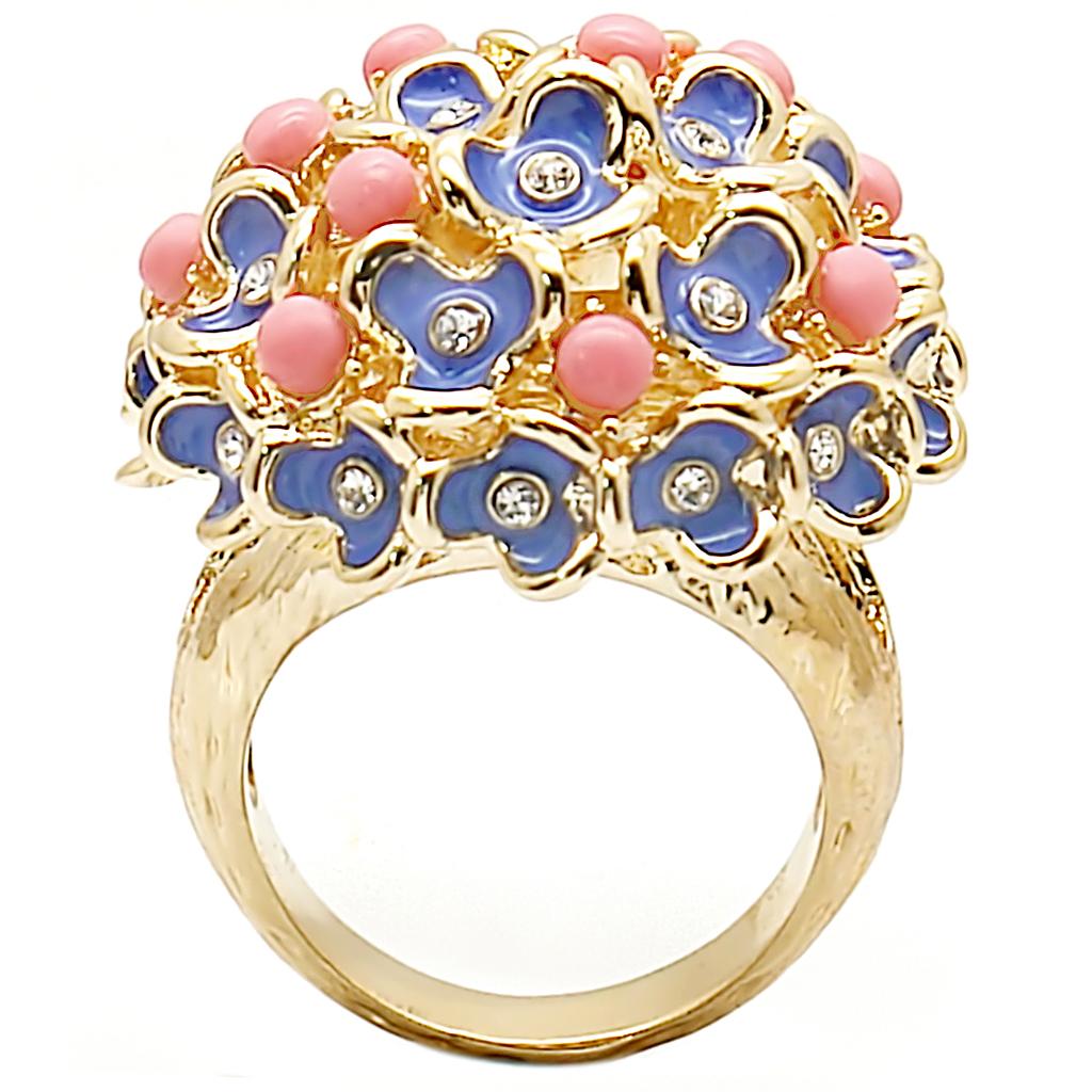 MA1W106 - Gold Brass Ring with Semi-Precious Coral in Rose
