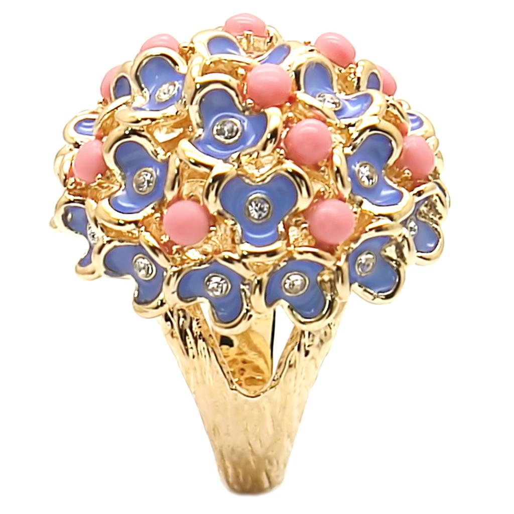 MA1W106 - Gold Brass Ring with Semi-Precious Coral in Rose