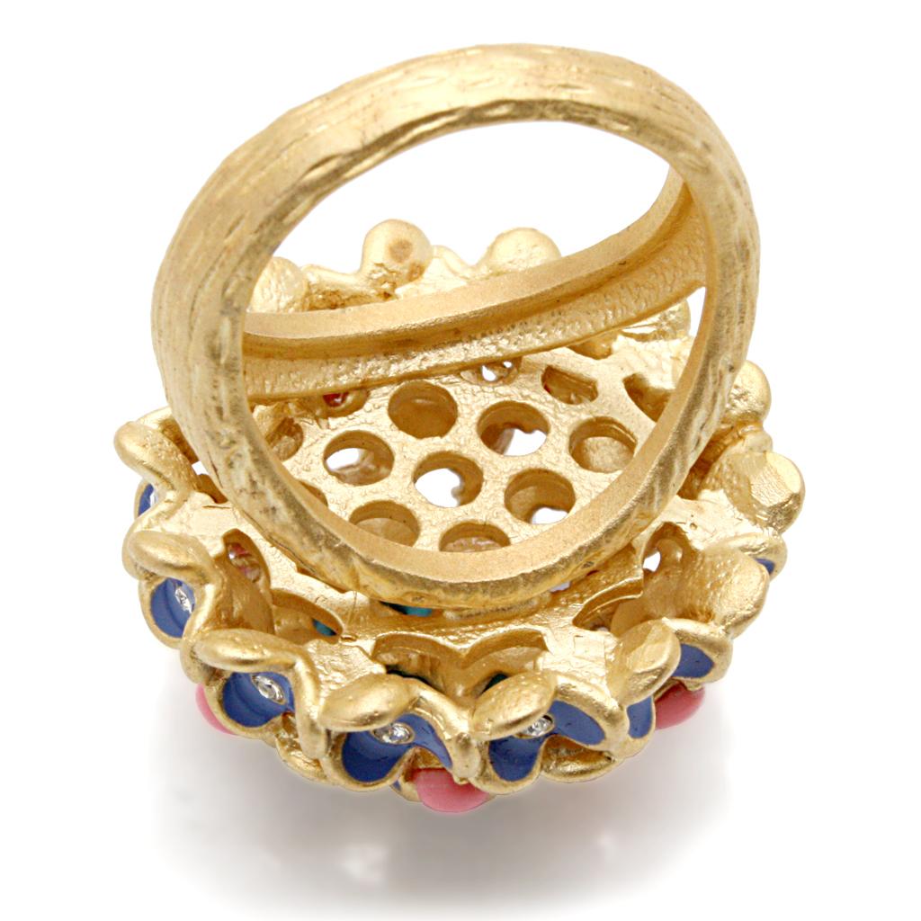 MA1W106 - Gold Brass Ring with Semi-Precious Coral in Rose