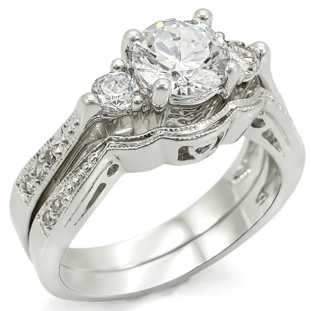 MA1W002 - Rhodium Brass Ring with AAA Grade CZ in Clear