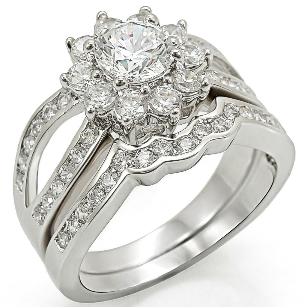 MA1W008 - Rhodium Brass Ring with AAA Grade CZ in Clear