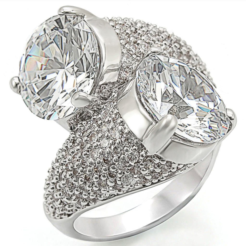 MA1W015 - Rhodium Brass Ring with AAA Grade CZ in Clear