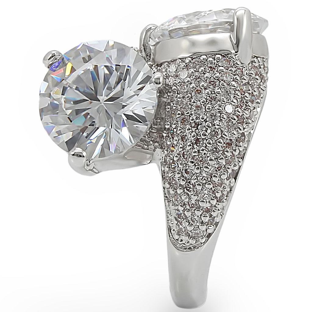 MA1W015 - Rhodium Brass Ring with AAA Grade CZ in Clear