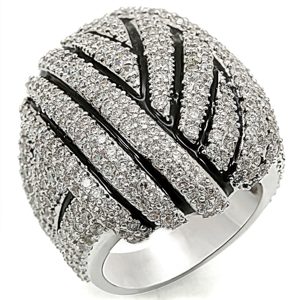MA1W016 - Rhodium Brass Ring with AAA Grade CZ in Clear