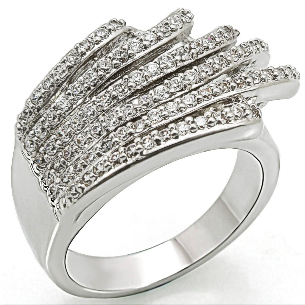 MA1W018 - Rhodium Brass Ring with AAA Grade CZ in Clear