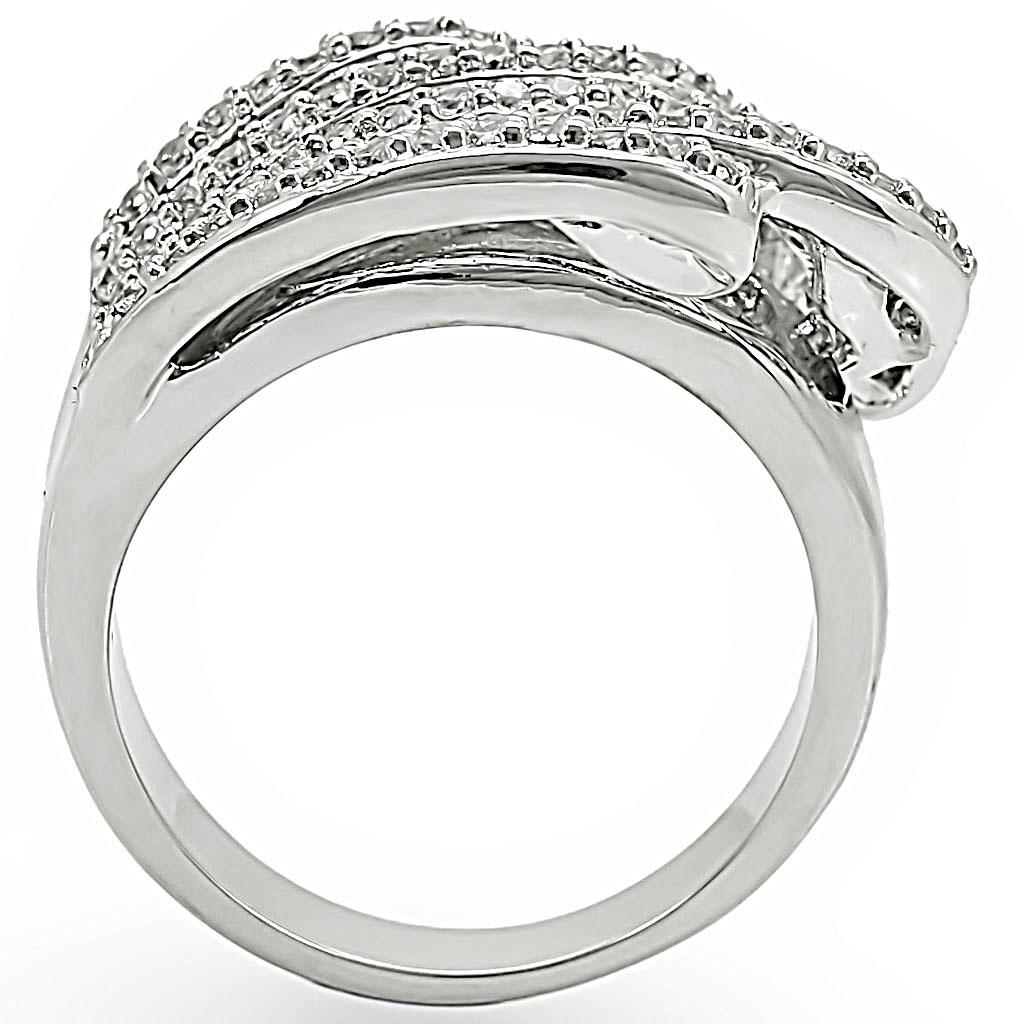 MA1W018 - Rhodium Brass Ring with AAA Grade CZ in Clear