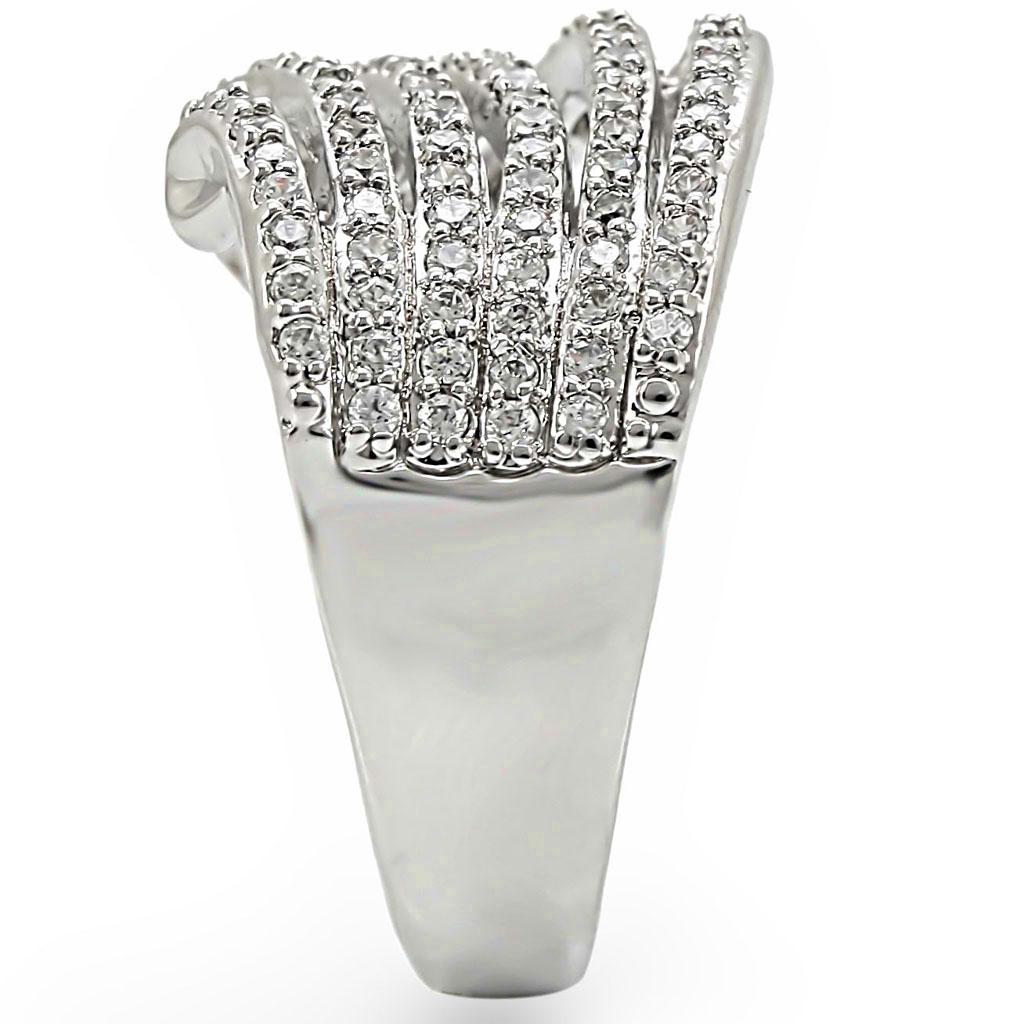 MA1W018 - Rhodium Brass Ring with AAA Grade CZ in Clear