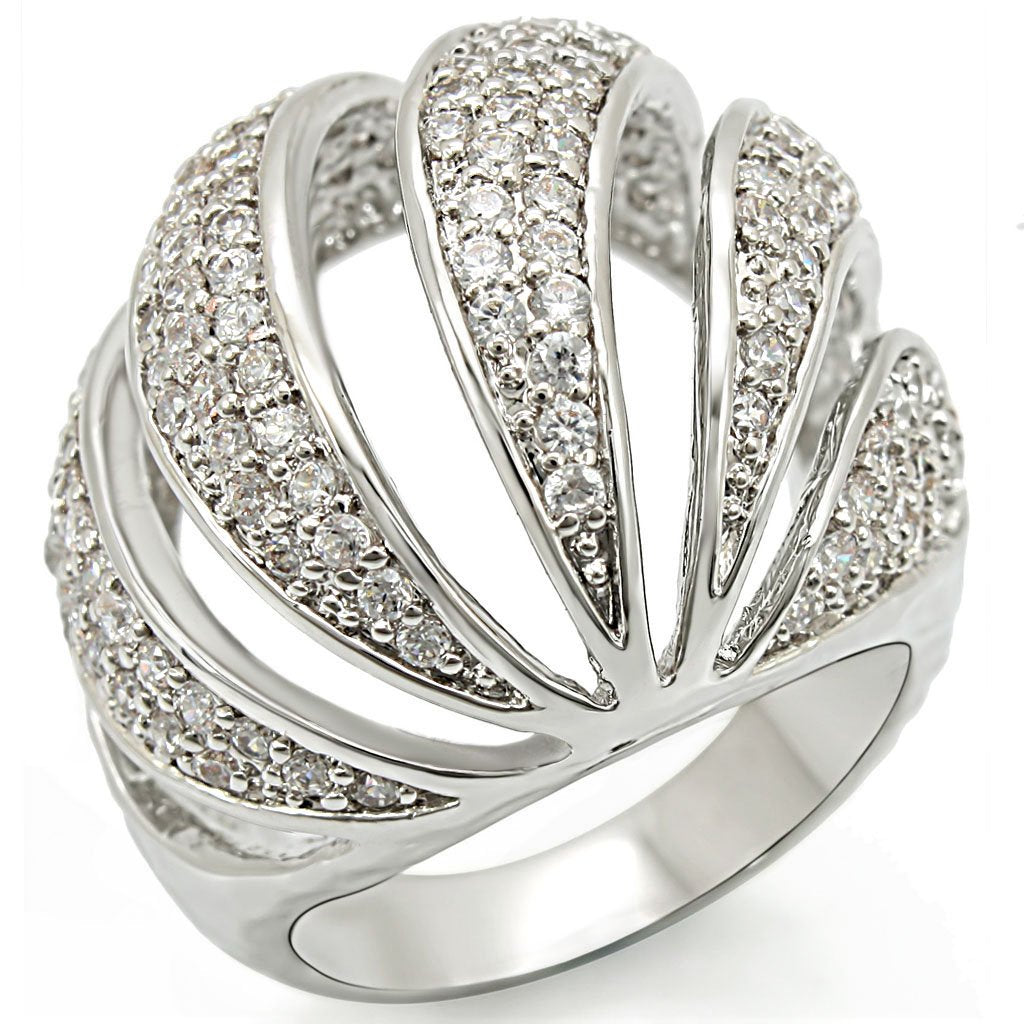 MA1W019 - Rhodium Brass Ring with AAA Grade CZ in Clear