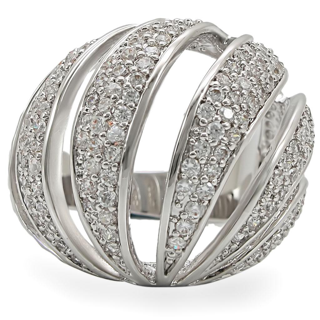MA1W019 - Rhodium Brass Ring with AAA Grade CZ in Clear