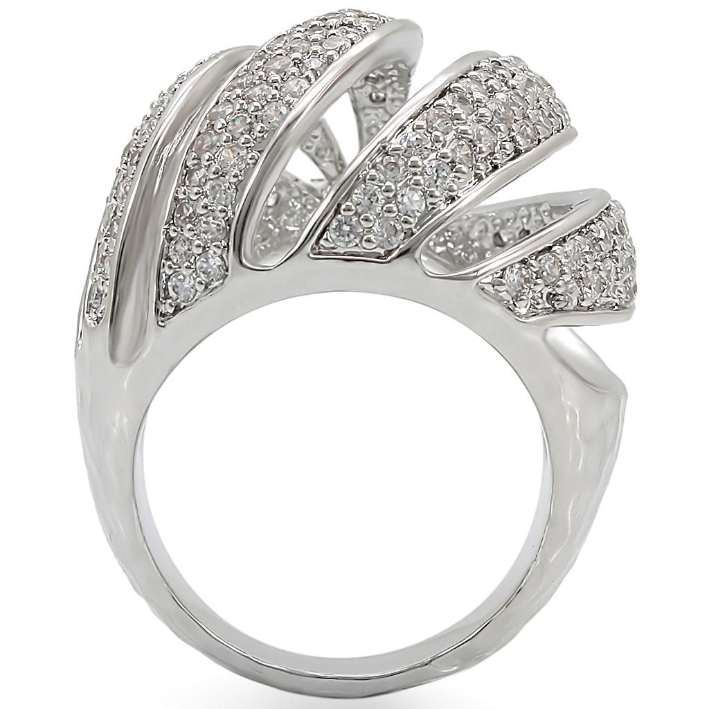 MA1W019 - Rhodium Brass Ring with AAA Grade CZ in Clear