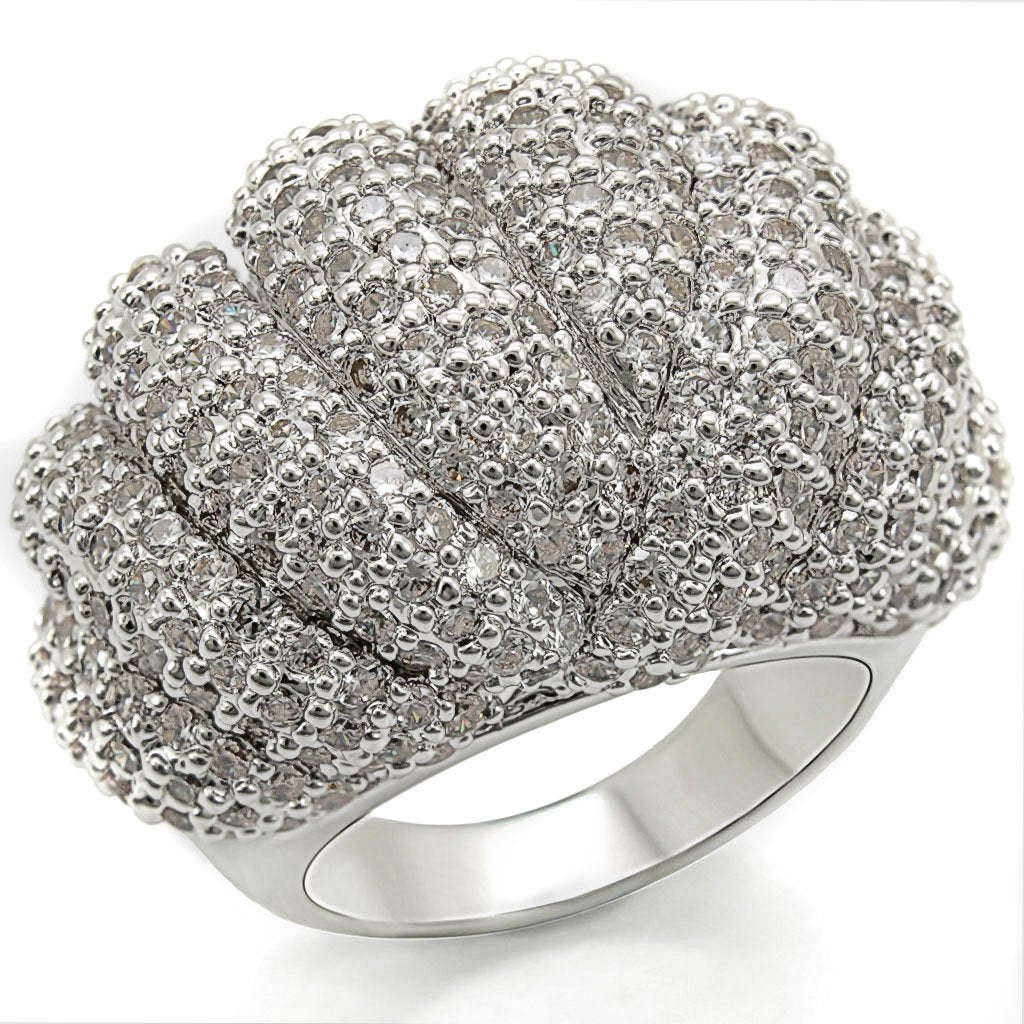 MA1W020 - Rhodium Brass Ring with AAA Grade CZ in Clear