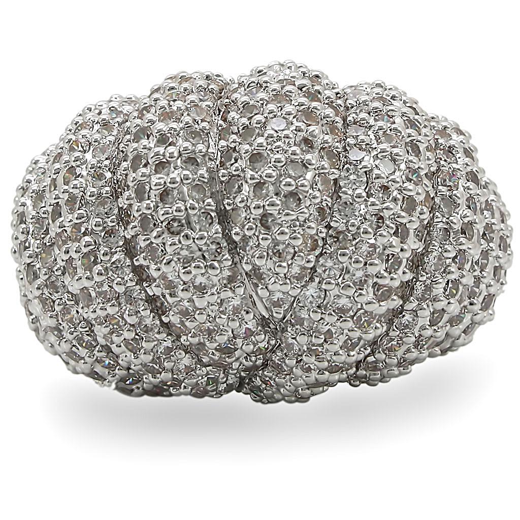 MA1W020 - Rhodium Brass Ring with AAA Grade CZ in Clear