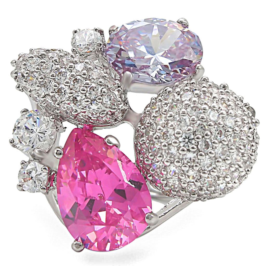MA1W021 - Rhodium Brass Ring with AAA Grade CZ in Multi Color