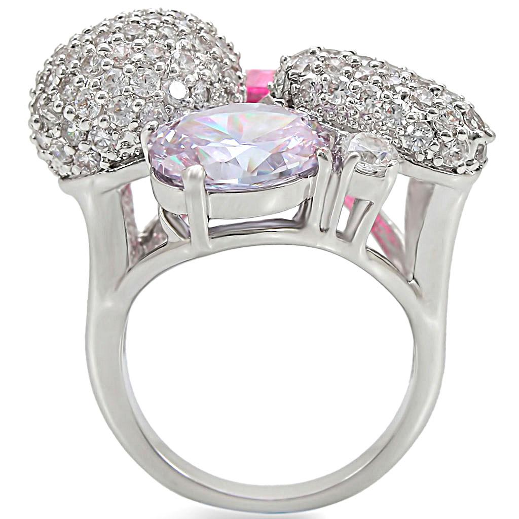 MA1W021 - Rhodium Brass Ring with AAA Grade CZ in Multi Color