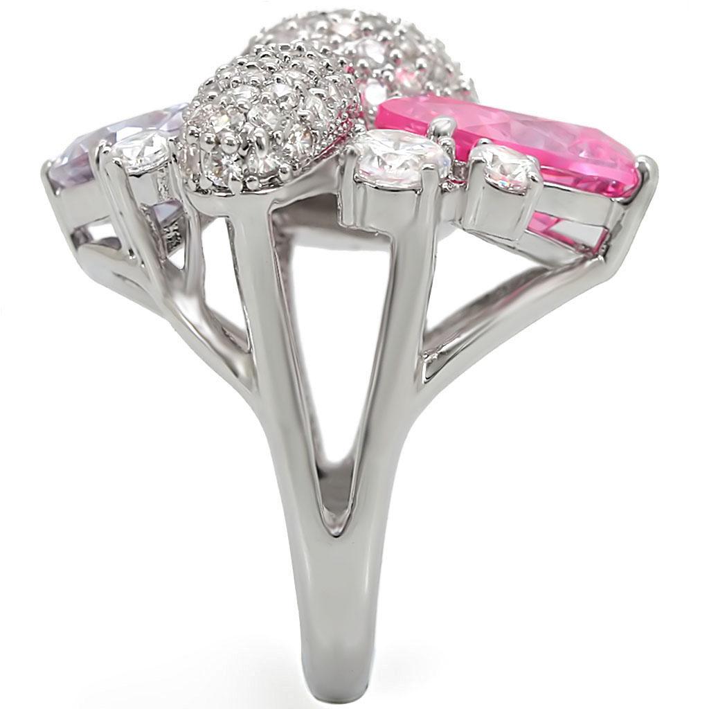 MA1W021 - Rhodium Brass Ring with AAA Grade CZ in Multi Color