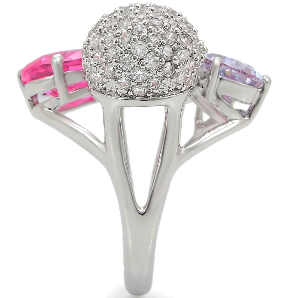 MA1W021 - Rhodium Brass Ring with AAA Grade CZ in Multi Color