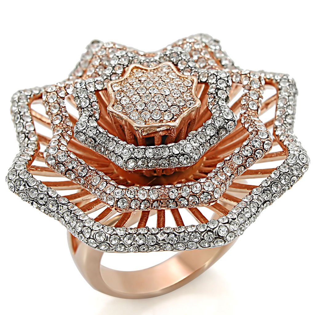MA1W023 - Rose Gold + Rhodium Brass Ring with Top Grade Crystal in Clear