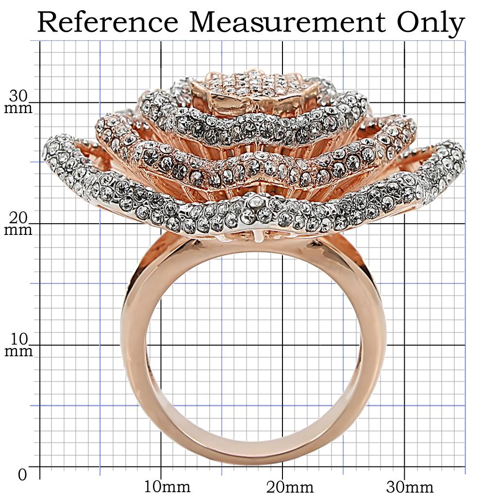 MA1W023 - Rose Gold + Rhodium Brass Ring with Top Grade Crystal in Clear