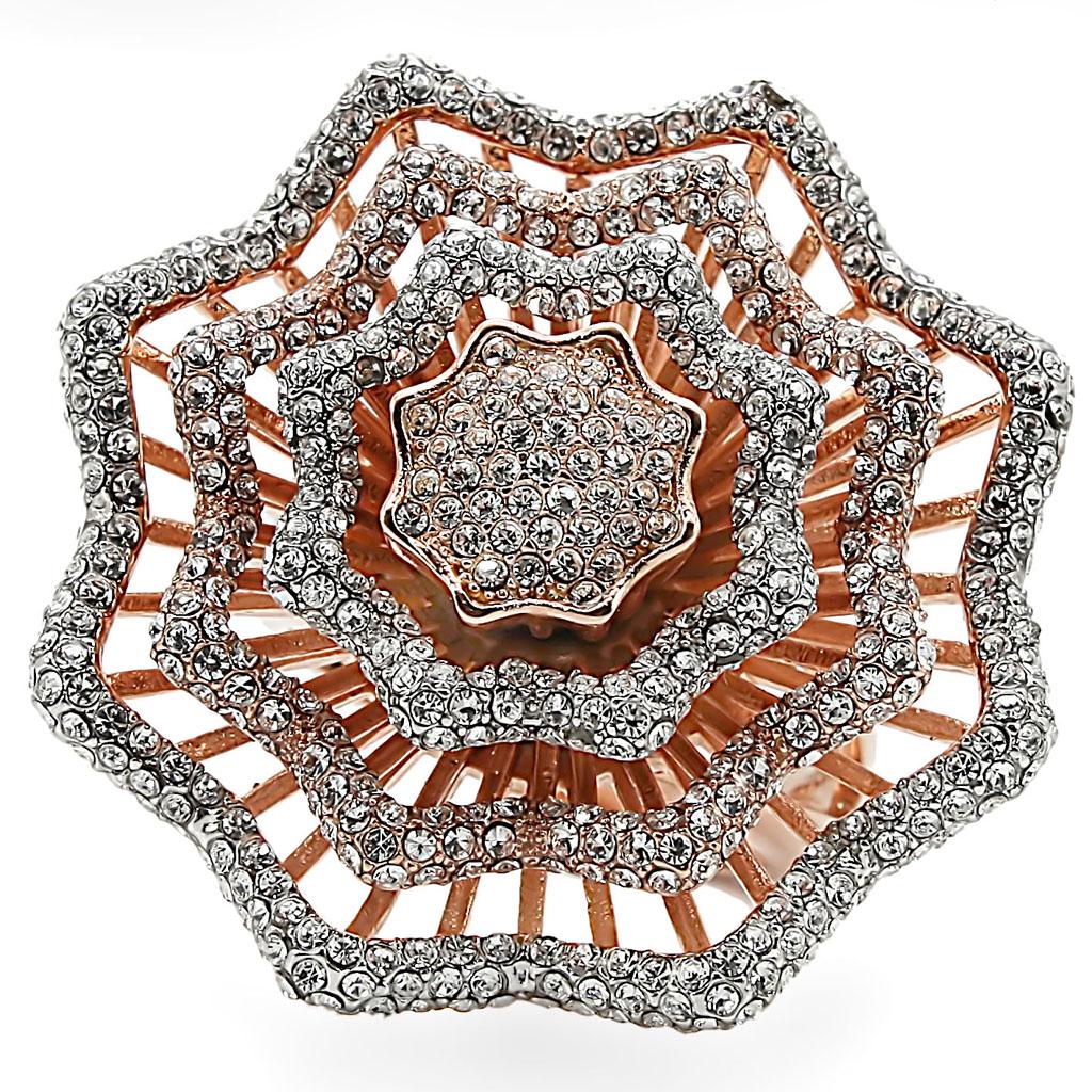 MA1W023 - Rose Gold + Rhodium Brass Ring with Top Grade Crystal in Clear