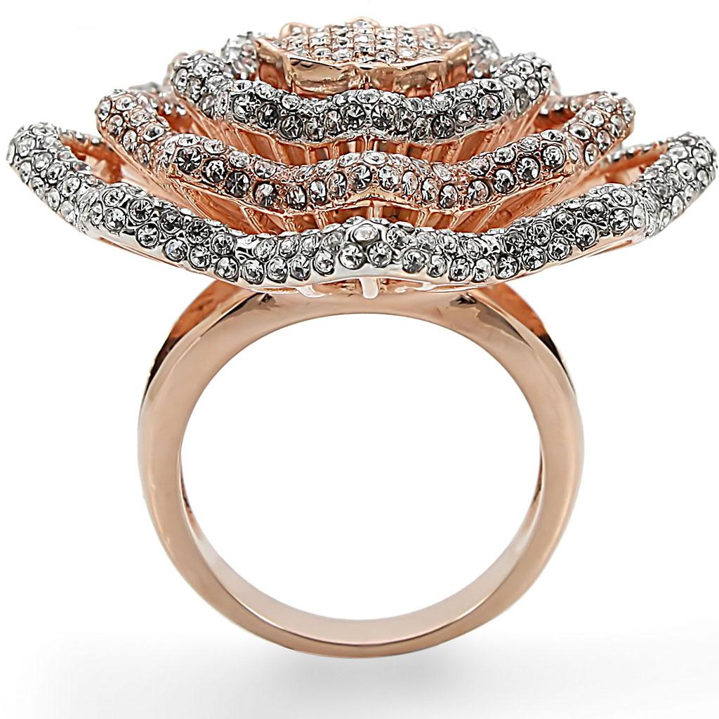 MA1W023 - Rose Gold + Rhodium Brass Ring with Top Grade Crystal in Clear