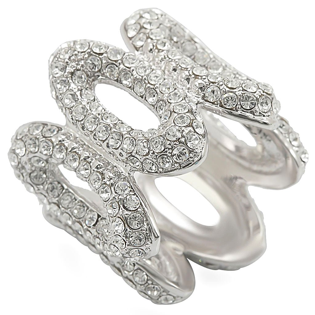 MA1W032 - Rhodium Brass Ring with Top Grade Crystal in Clear