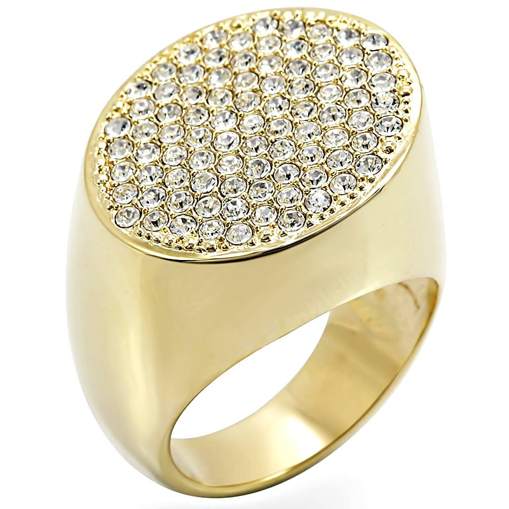 MA1W034 - Gold Brass Ring with Top Grade Crystal in Clear