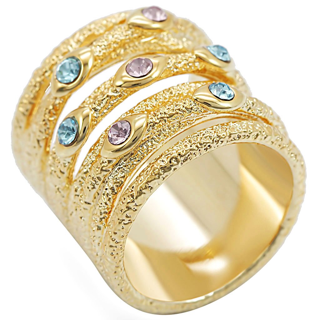 MA1W047 - Gold Brass Ring with Top Grade Crystal in Multi Color