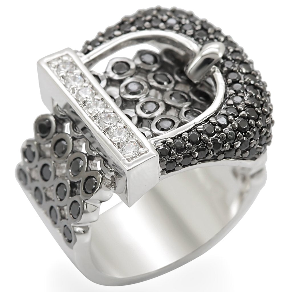 MA1W048 - Rhodium + Ruthenium Brass Ring with AAA Grade CZ in Black Diamond