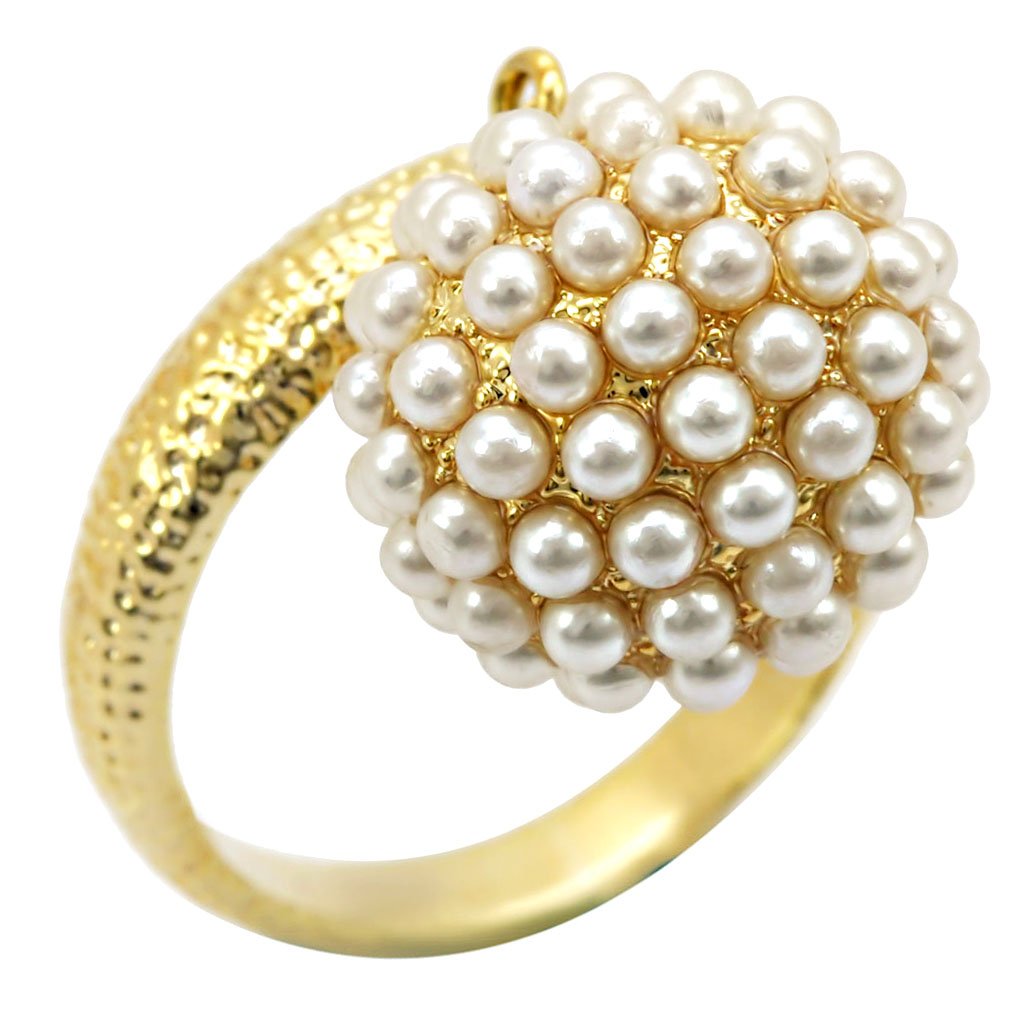 MA1W060 - Gold Brass Ring with Synthetic Pearl in Citrine Yellow