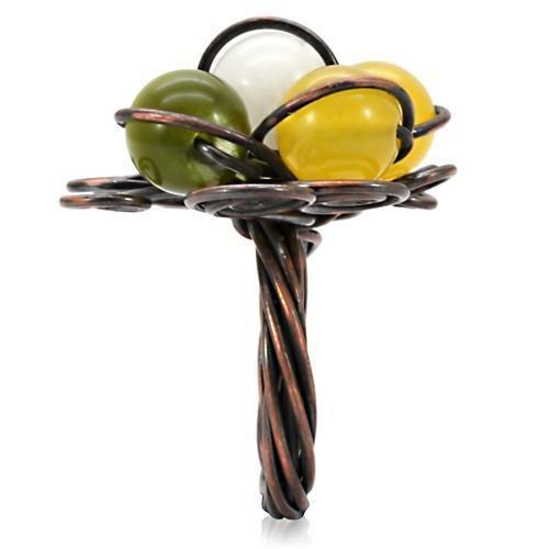 MALOA598 - Antique Tone Brass Ring with Assorted in Multi Color