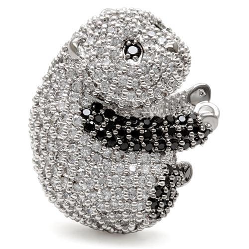 MA1W083 - Rhodium + Ruthenium Brass Ring with AAA Grade CZ in Black Diamond