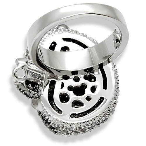 MA1W083 - Rhodium + Ruthenium Brass Ring with AAA Grade CZ in Black Diamond