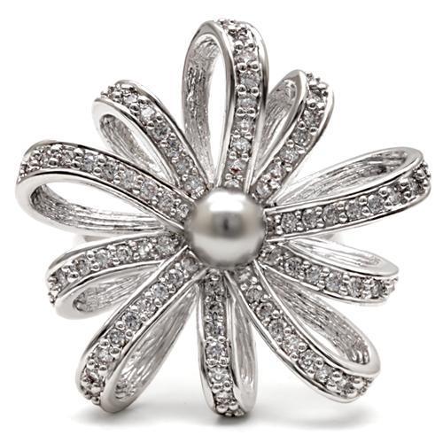 MA1W093 - Rhodium Brass Ring with Synthetic Pearl in Gray