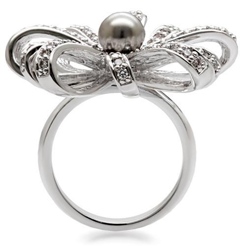 MA1W093 - Rhodium Brass Ring with Synthetic Pearl in Gray