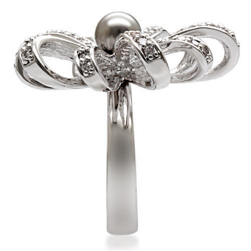MA1W093 - Rhodium Brass Ring with Synthetic Pearl in Gray