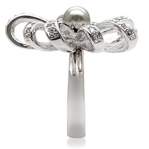 MA1W093 - Rhodium Brass Ring with Synthetic Pearl in Gray
