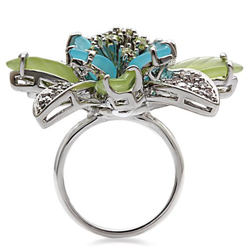 MA1W094 - Rhodium Brass Ring with Synthetic Synthetic Glass in Multi Color